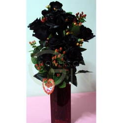 QF1168 black roses glass