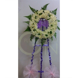 QF1198-white pom with roses concolences stand